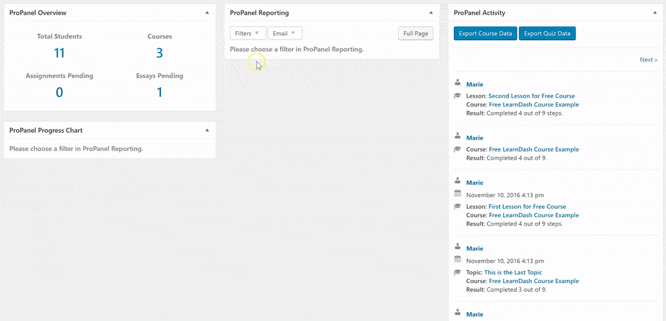 Reporting Dashboard — WooCommerce Monster LMS